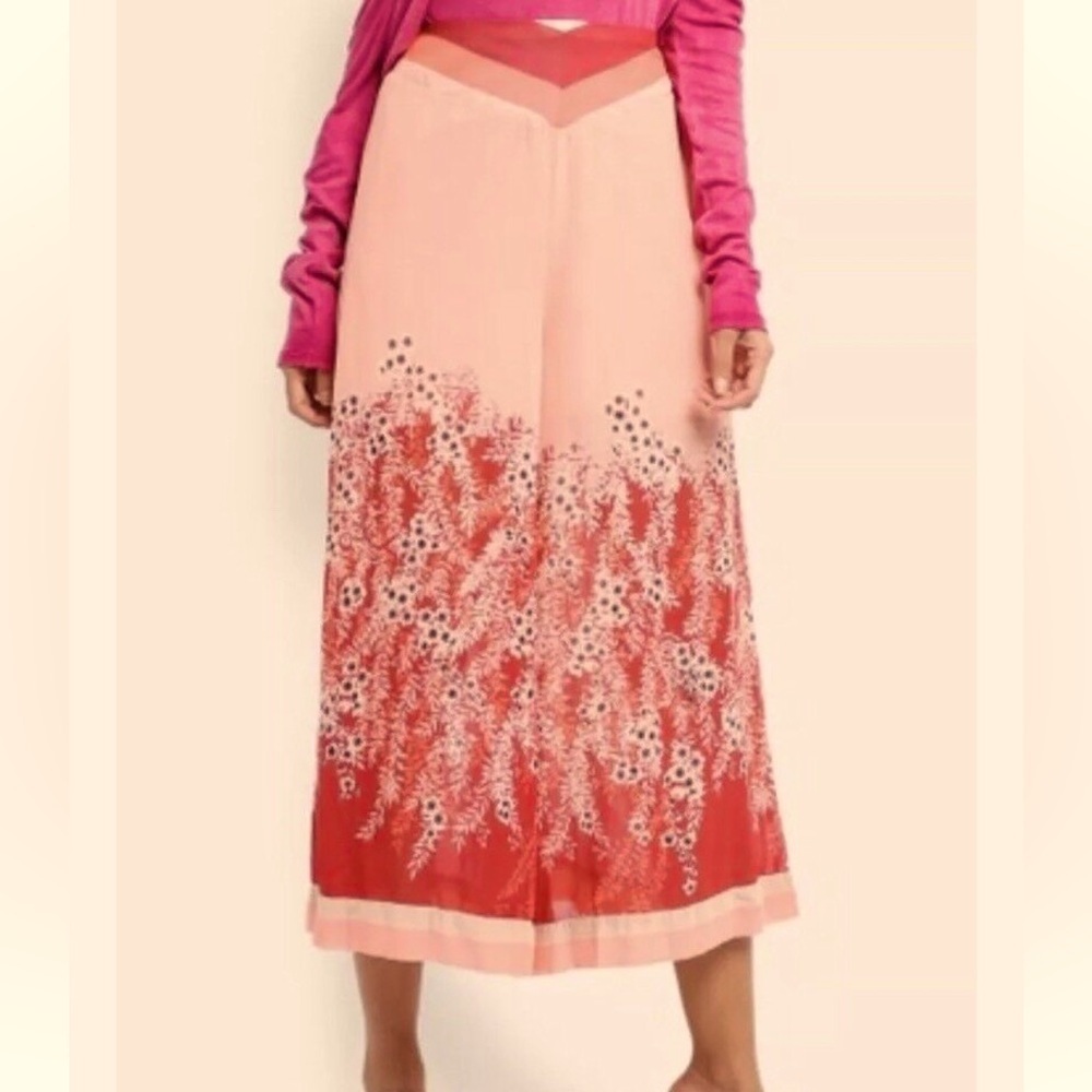 Free People Whimsigoth Feminine Floral Romantic Wide Leg Silky Pants size SM - Picture 3 of 9